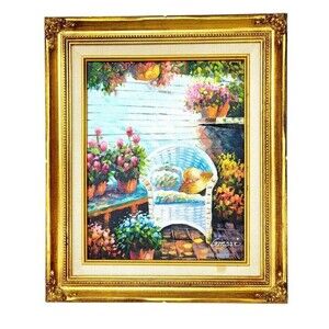 Vintage Original Still Life Oil Painting Floral Garden Shabby Boho Signed Framed